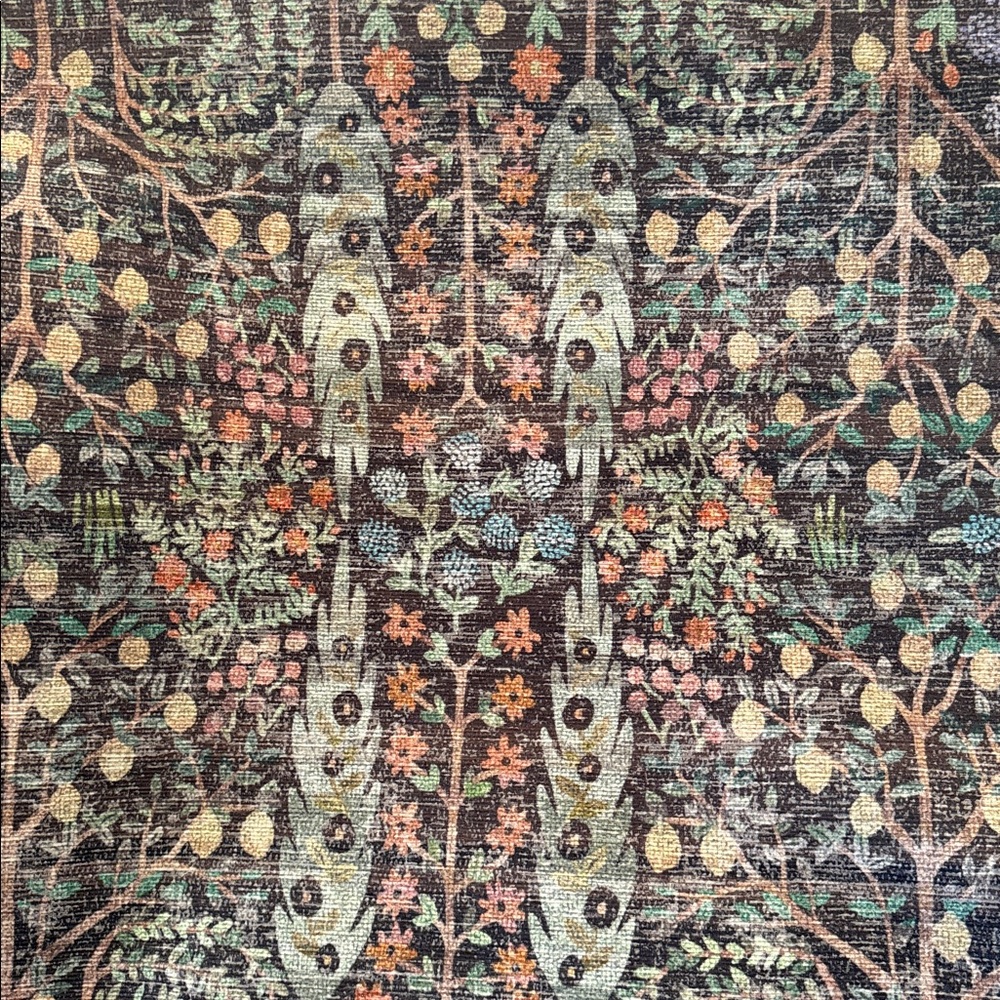 Maison Charcoal 5’ Round RUG by Rifle Paper Co. x Loloi. Berries & Fruits Design